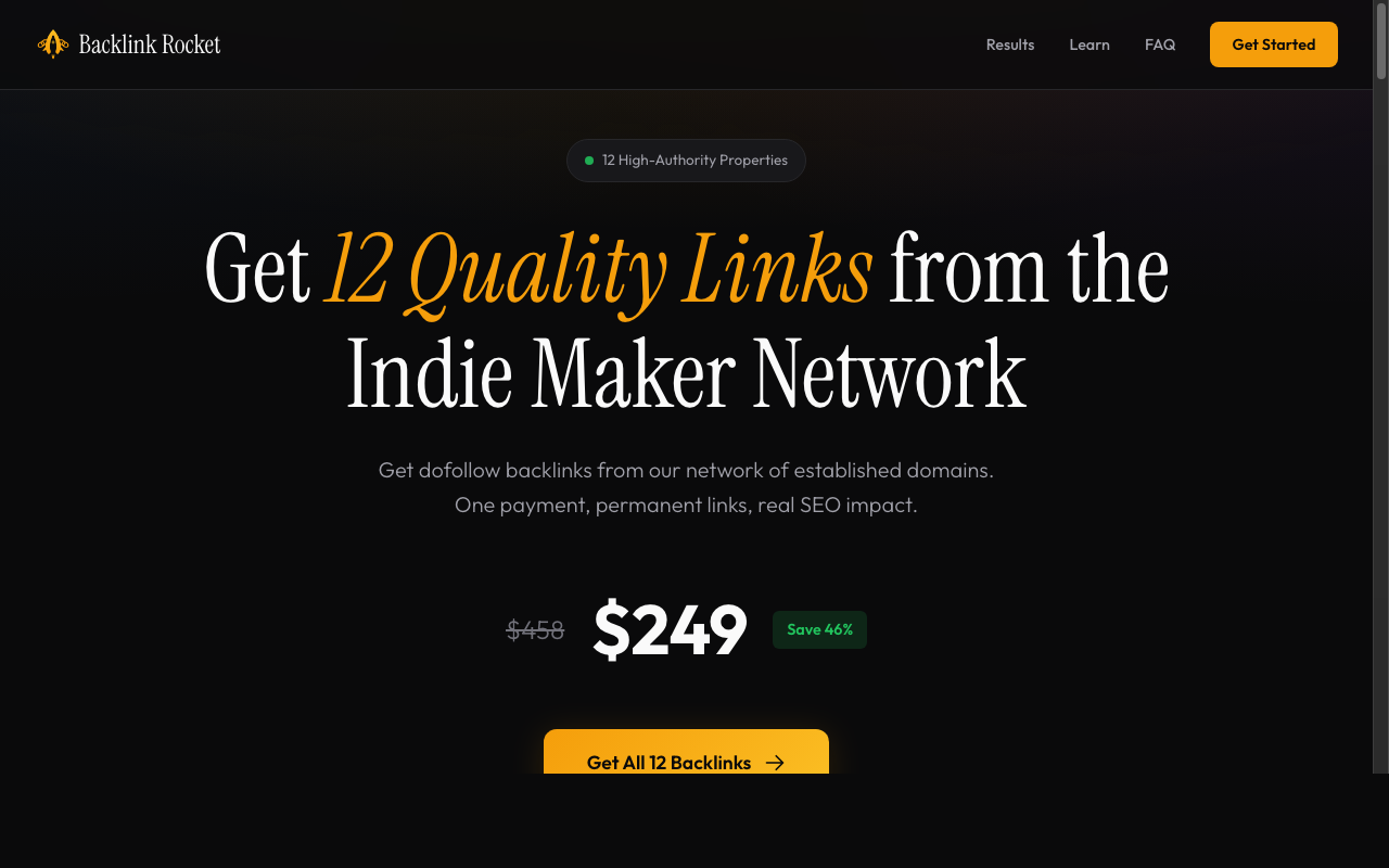 BacklinkRocket — 12 Dofollow Backlinks, One Package