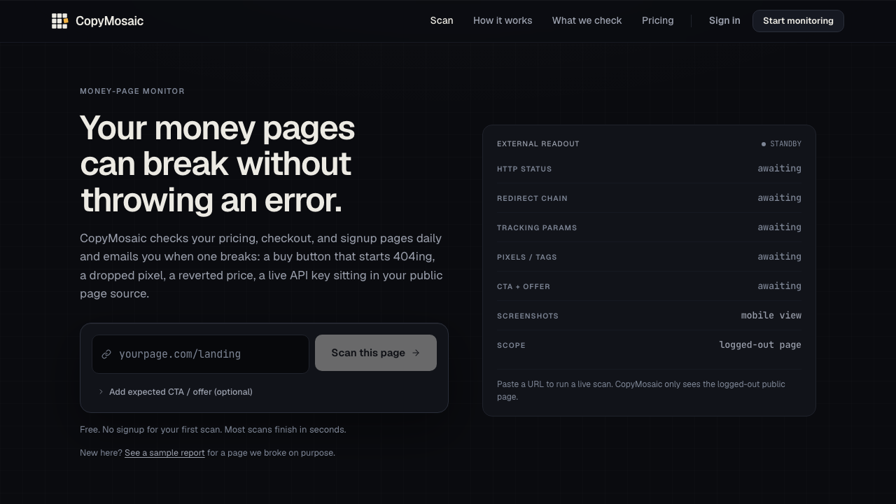 CopyMosaic — Money-Page Break Monitor