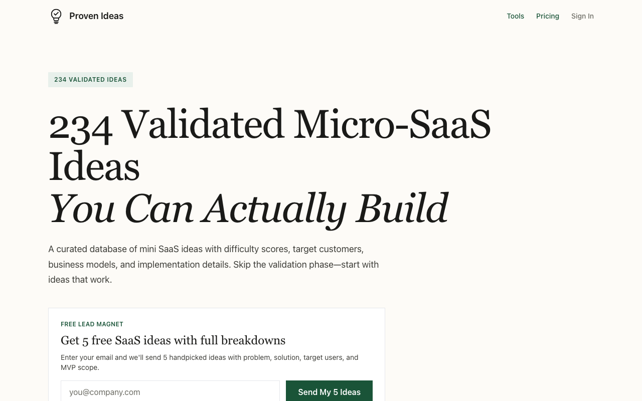 ProvenIdeas — Validated Micro-SaaS Ideas