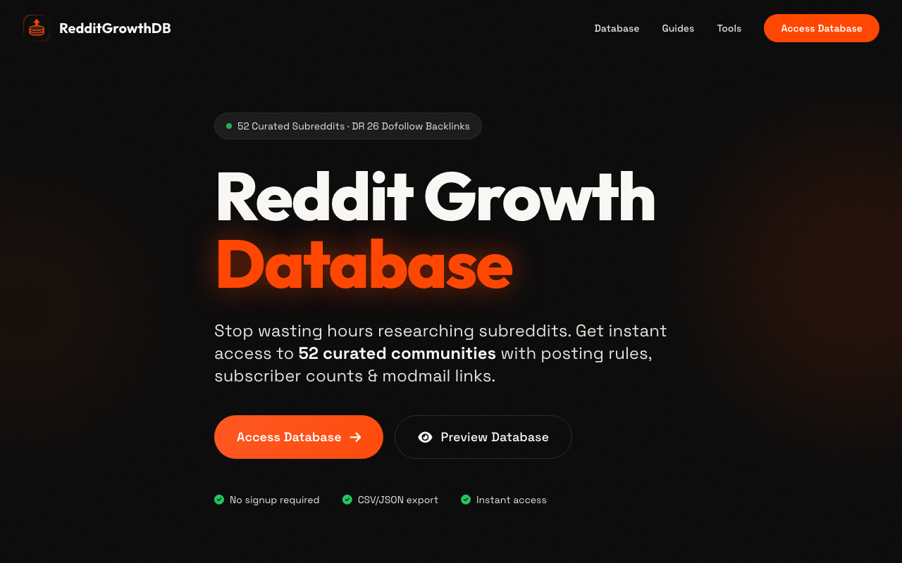 RedditGrowthDB — Curated Subreddit Database